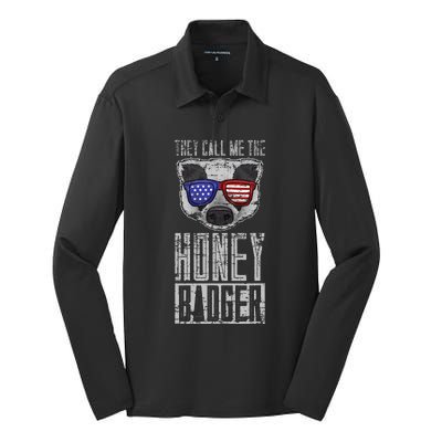 Us Pride Honey Badger Ratel Gift Honey Badger Silk Touch Performance Long Sleeve Polo