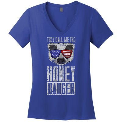Us Pride Honey Badger Ratel Gift Honey Badger Women's V-Neck T-Shirt