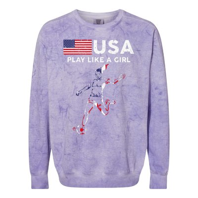 Usa Play Like A Girl Soccer Football Usa Flag Colorblast Crewneck Sweatshirt