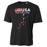 Usa Play Like A Girl Soccer Football Usa Flag Cooling Performance Crew T-Shirt