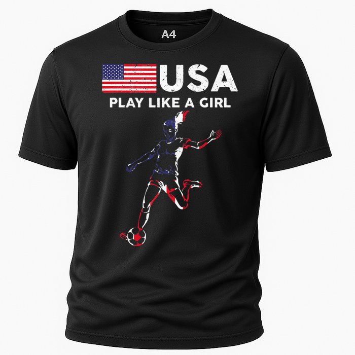 Usa Play Like A Girl Soccer Football Usa Flag Cooling Performance Crew T-Shirt