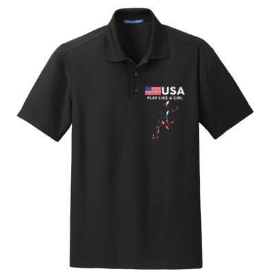 Usa Play Like A Girl Soccer Football Usa Flag Dry Zone Grid Polo