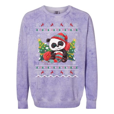 Ugly Panda Lover Xmas Tree Santa Panda Christmas Gift Colorblast Crewneck Sweatshirt