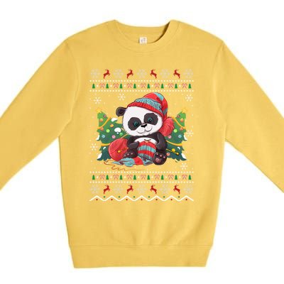 Ugly Panda Lover Xmas Tree Santa Panda Christmas Gift Premium Crewneck Sweatshirt