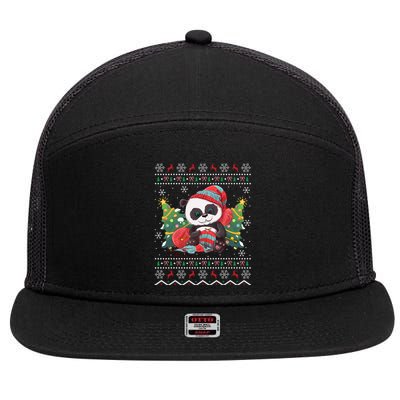 Ugly Panda Lover Xmas Tree Santa Panda Christmas Gift 7 Panel Mesh Trucker Snapback Hat