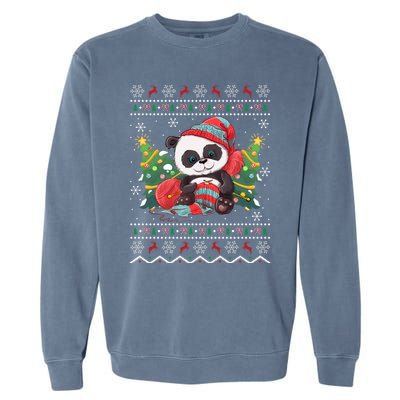 Ugly Panda Lover Xmas Tree Santa Panda Christmas Gift Garment-Dyed Sweatshirt