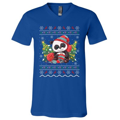 Ugly Panda Lover Xmas Tree Santa Panda Christmas Gift V-Neck T-Shirt