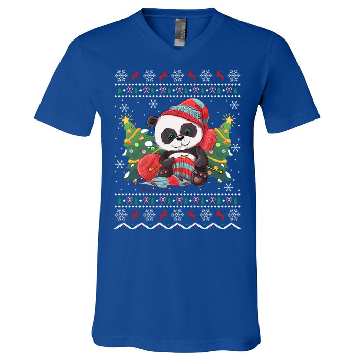 Ugly Panda Lover Xmas Tree Santa Panda Christmas Gift V-Neck T-Shirt