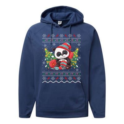 Ugly Panda Lover Xmas Tree Santa Panda Christmas Gift Performance Fleece Hoodie