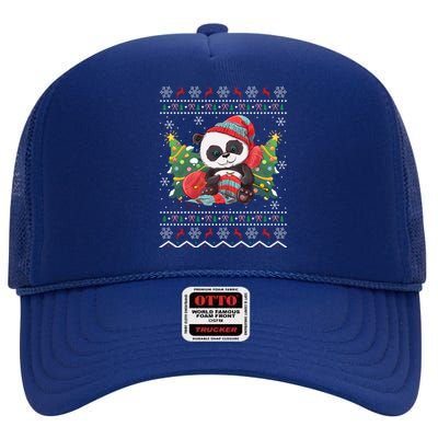 Ugly Panda Lover Xmas Tree Santa Panda Christmas Gift High Crown Mesh Back Trucker Hat