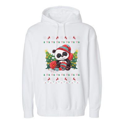 Ugly Panda Lover Xmas Tree Santa Panda Christmas Gift Garment-Dyed Fleece Hoodie