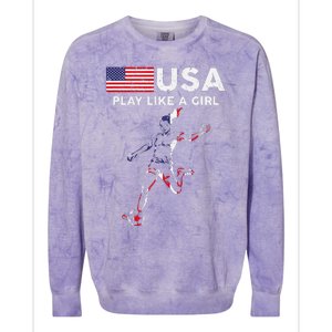 Usa Play Like A Girl Soccer Football Usa Flag Colorblast Crewneck Sweatshirt