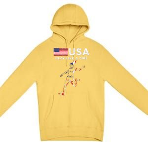 Usa Play Like A Girl Soccer Football Usa Flag Premium Pullover Hoodie