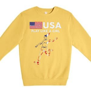 Usa Play Like A Girl Soccer Football Usa Flag Premium Crewneck Sweatshirt