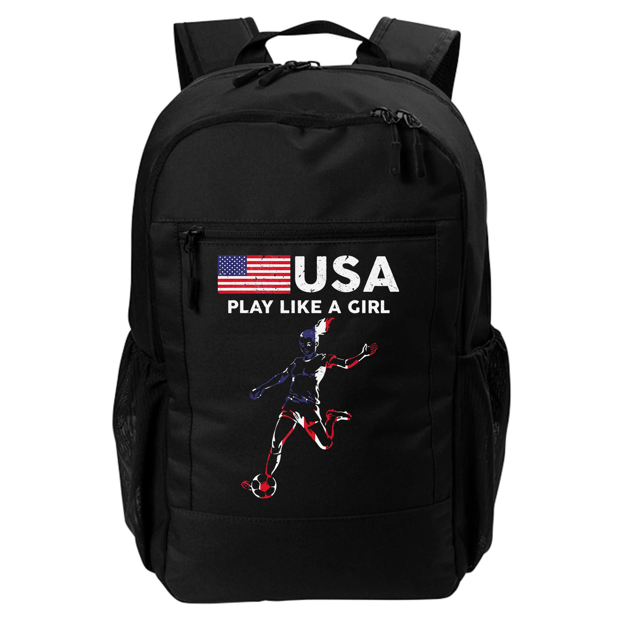 Usa Play Like A Girl Soccer Football Usa Flag Backpack