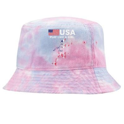 Usa Play Like A Girl Soccer Football Usa Flag Tie-Dyed Bucket Hat