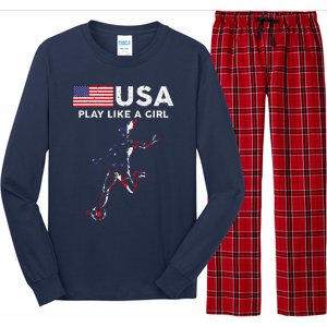 Usa Play Like A Girl Soccer Football Usa Flag Long Sleeve Pajama Set