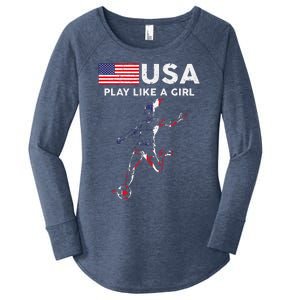 Usa Play Like A Girl Soccer Football Usa Flag Women's Perfect Tri Tunic Long Sleeve Shirt