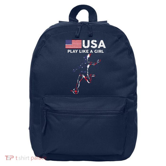 Usa Play Like A Girl Soccer Football Usa Flag 16 in Basic Backpack