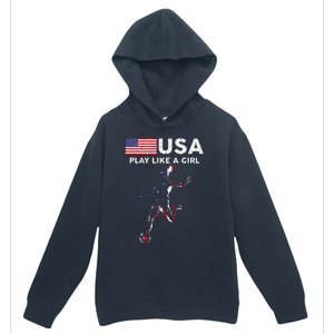 Usa Play Like A Girl Soccer Football Usa Flag Urban Pullover Hoodie