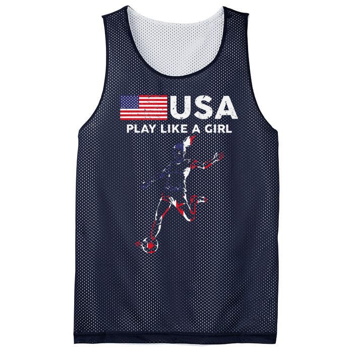 Usa Play Like A Girl Soccer Football Usa Flag Mesh Reversible Basketball Jersey Tank