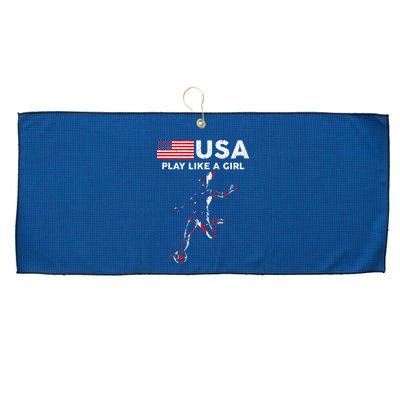 Usa Play Like A Girl Soccer Football Usa Flag Large Microfiber Waffle Golf Towel