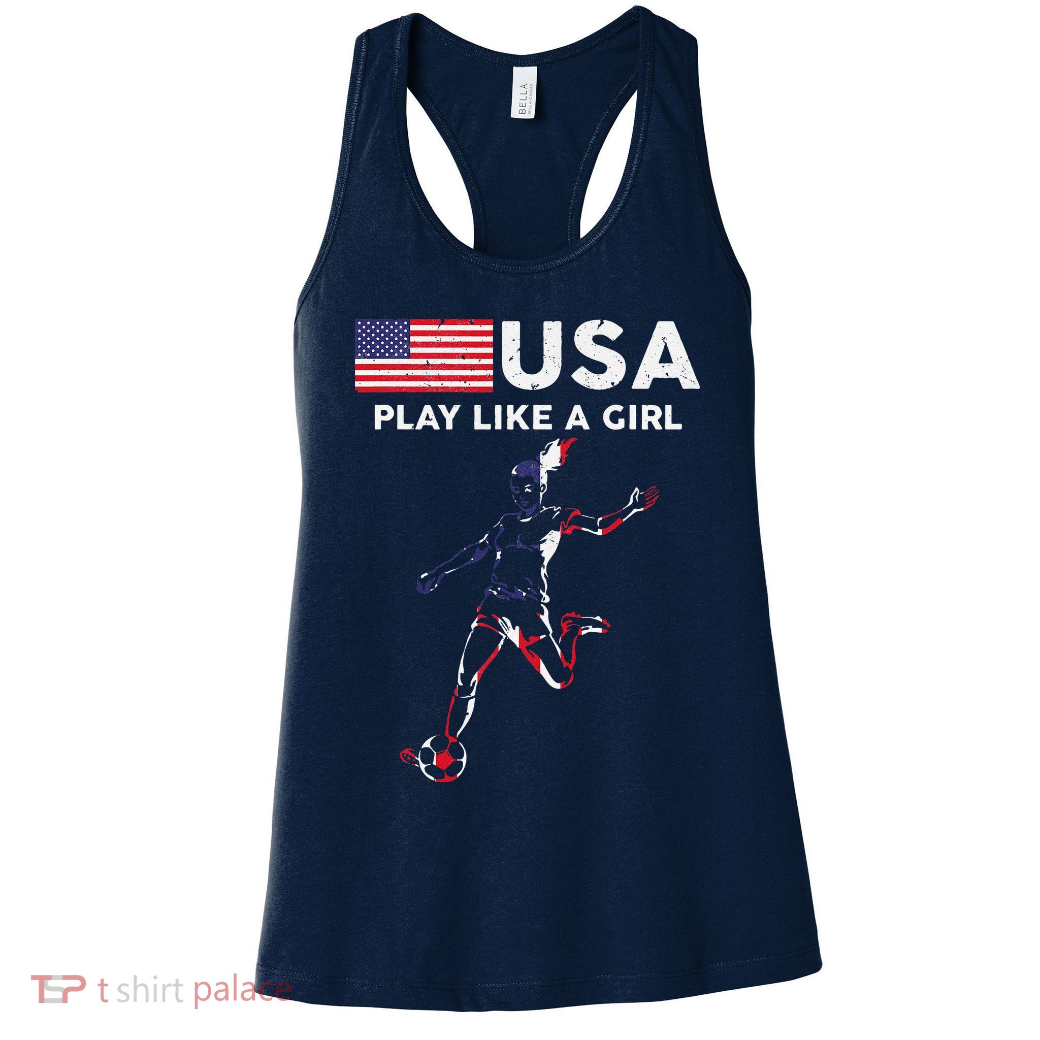 Usa Play Like A Girl Soccer Football Usa Flag Womens Tank Top
