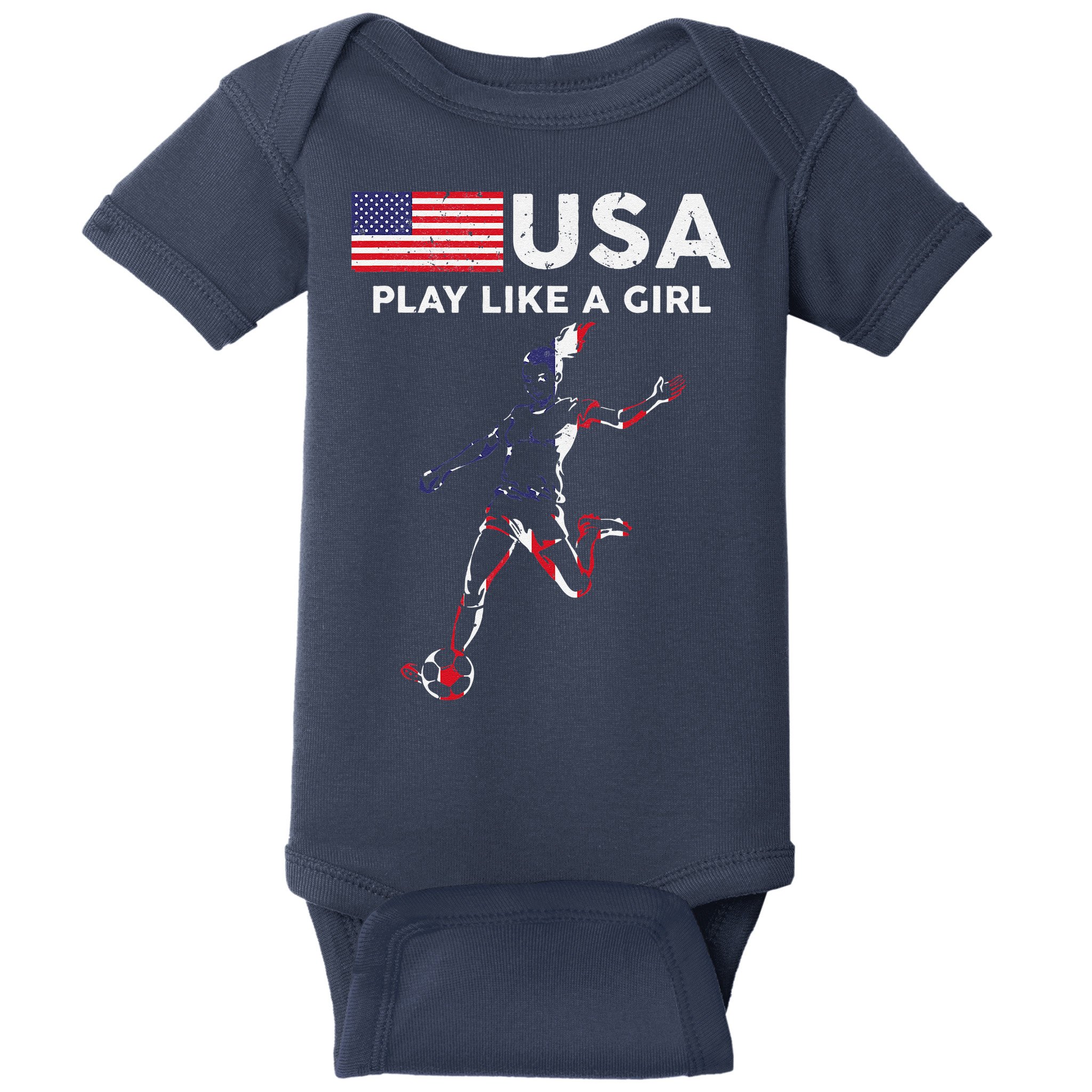 Usa Play Like A Girl Soccer Football Usa Flag Baby Bodysuit