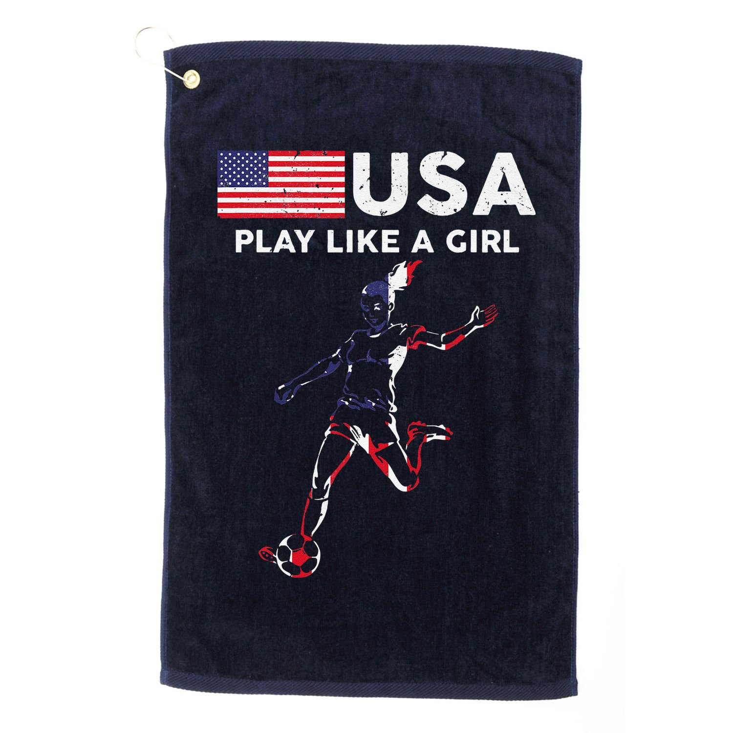 Usa Play Like A Girl Soccer Football Usa Flag Golf Towel
