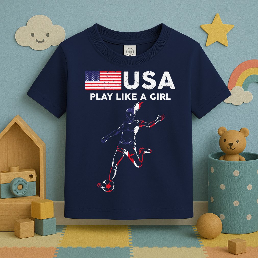 Usa Play Like A Girl Soccer Football Usa Flag Toddler T-Shirt
