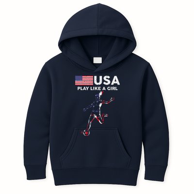 Usa Play Like A Girl Soccer Football Usa Flag Kids Hoodie