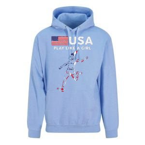 Usa Play Like A Girl Soccer Football Usa Flag Unisex Surf Hoodie