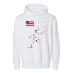 Usa Play Like A Girl Soccer Football Usa Flag Garment-Dyed Fleece Hoodie