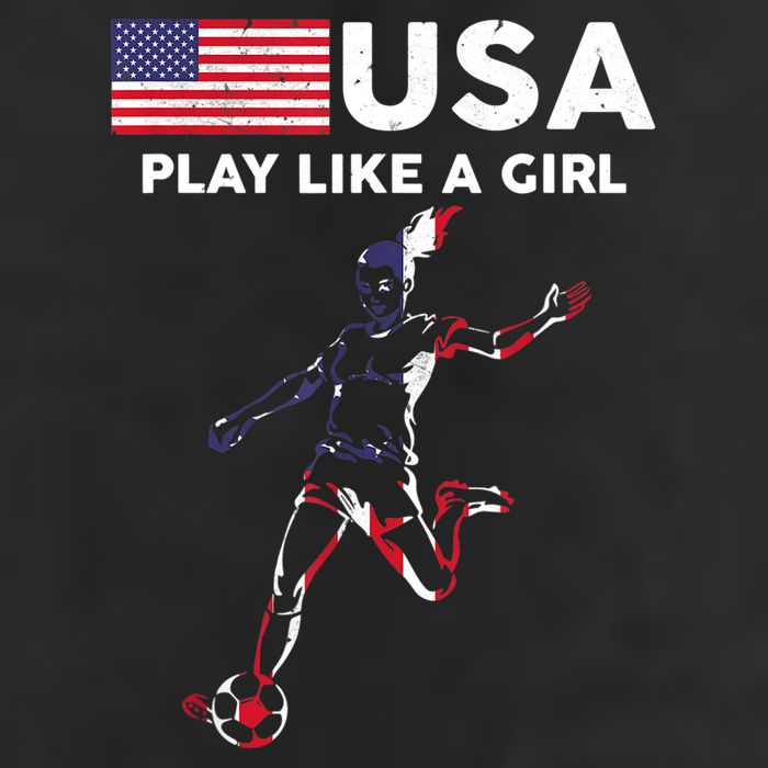 USA Play Like A Girl Soccer Football USA Flag TShirt 7 Panel Mesh Trucker Snapback Hat