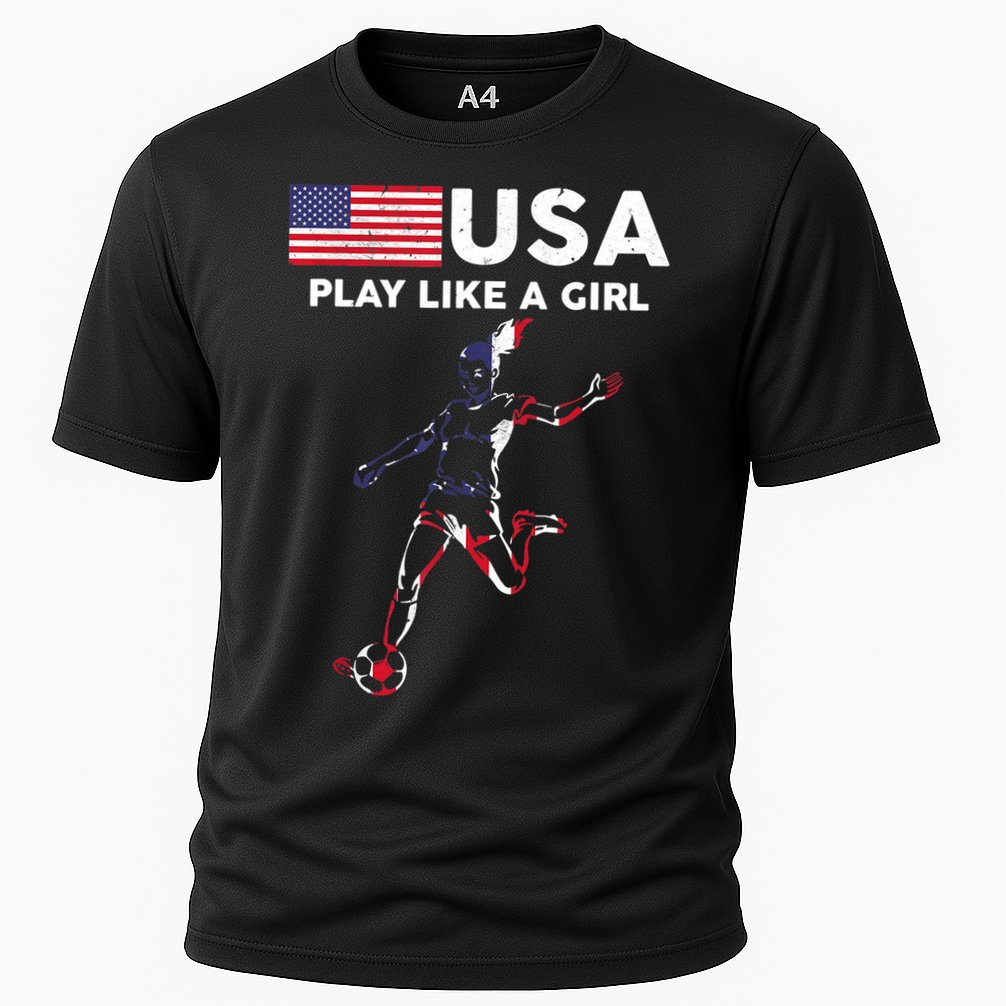 USA Play Like A Girl Soccer Football USA Flag TShirt Cooling Performance Crew T-Shirt