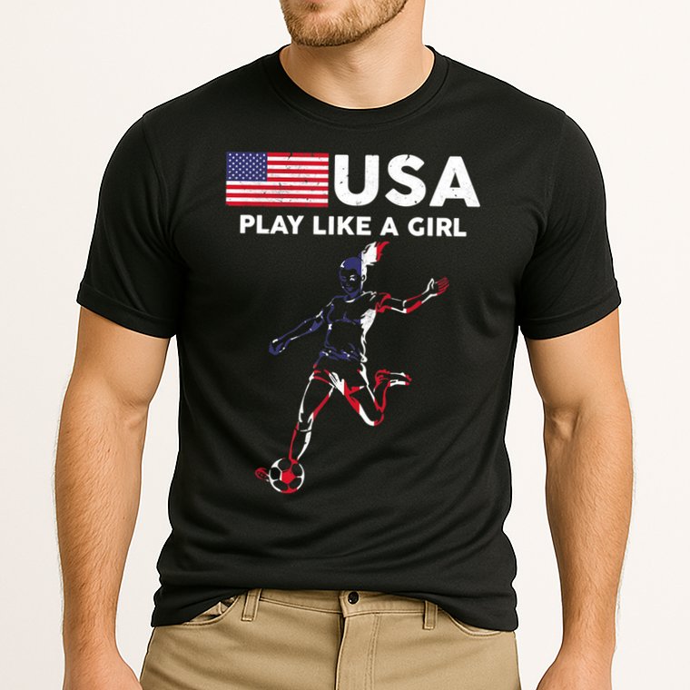 USA Play Like A Girl Soccer Football USA Flag TShirt Cooling Performance Crew T-Shirt