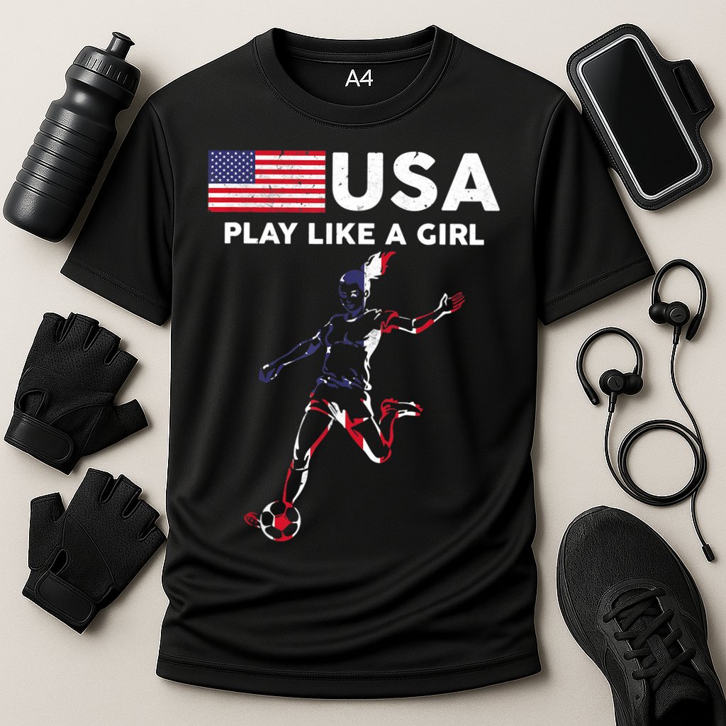 USA Play Like A Girl Soccer Football USA Flag TShirt Cooling Performance Crew T-Shirt