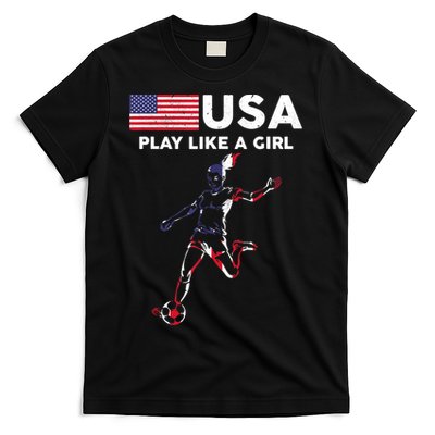 USA Play Like A Girl Soccer Football USA Flag TShirt T-Shirt