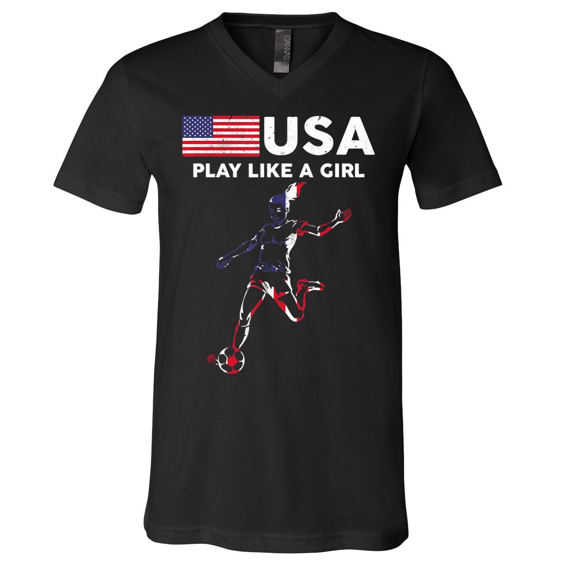 USA Play Like A Girl Soccer Football USA Flag TShirt V-Neck T-Shirt