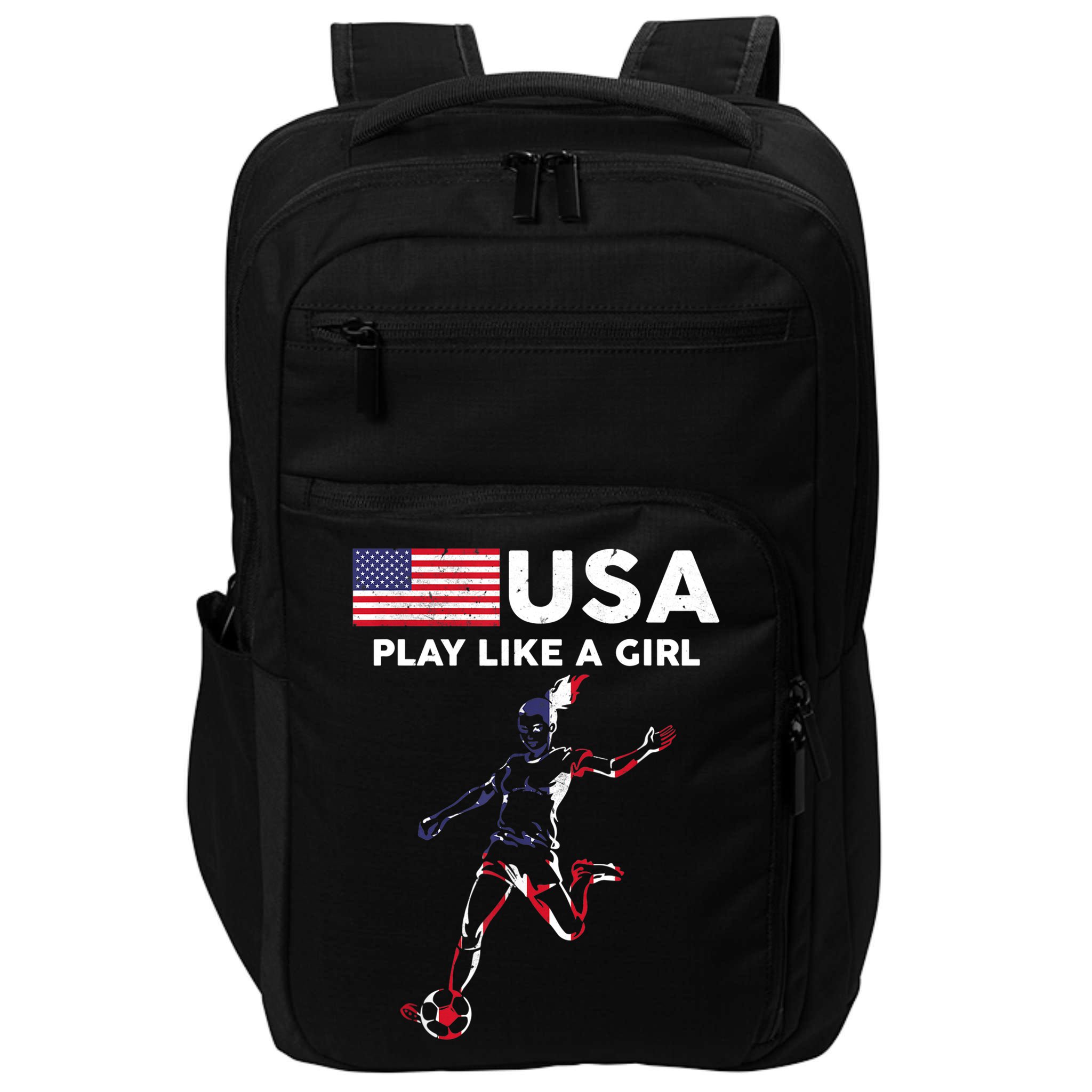 USA Play Like A Girl Soccer Football USA Flag TShirt Impact Tech Backpack