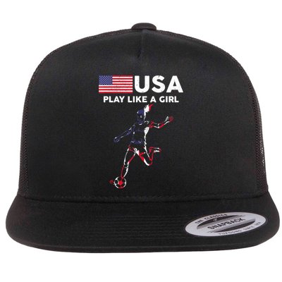 USA Play Like A Girl Soccer Football USA Flag TShirt Flatbill Hat