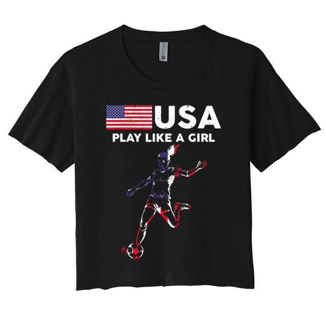 USA Play Like A Girl Soccer Football USA Flag TShirt Crop Top