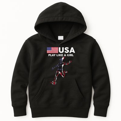 USA Play Like A Girl Soccer Football USA Flag TShirt Kids Hoodie