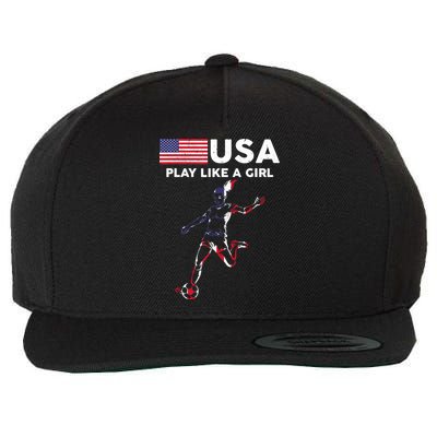 USA Play Like A Girl Soccer Football USA Flag TShirt Wool Snapback Cap