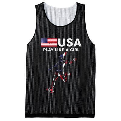 Usa Play Like A Girl Soccer Football Usa Flag Mesh Reversible Basketball Jersey Tank