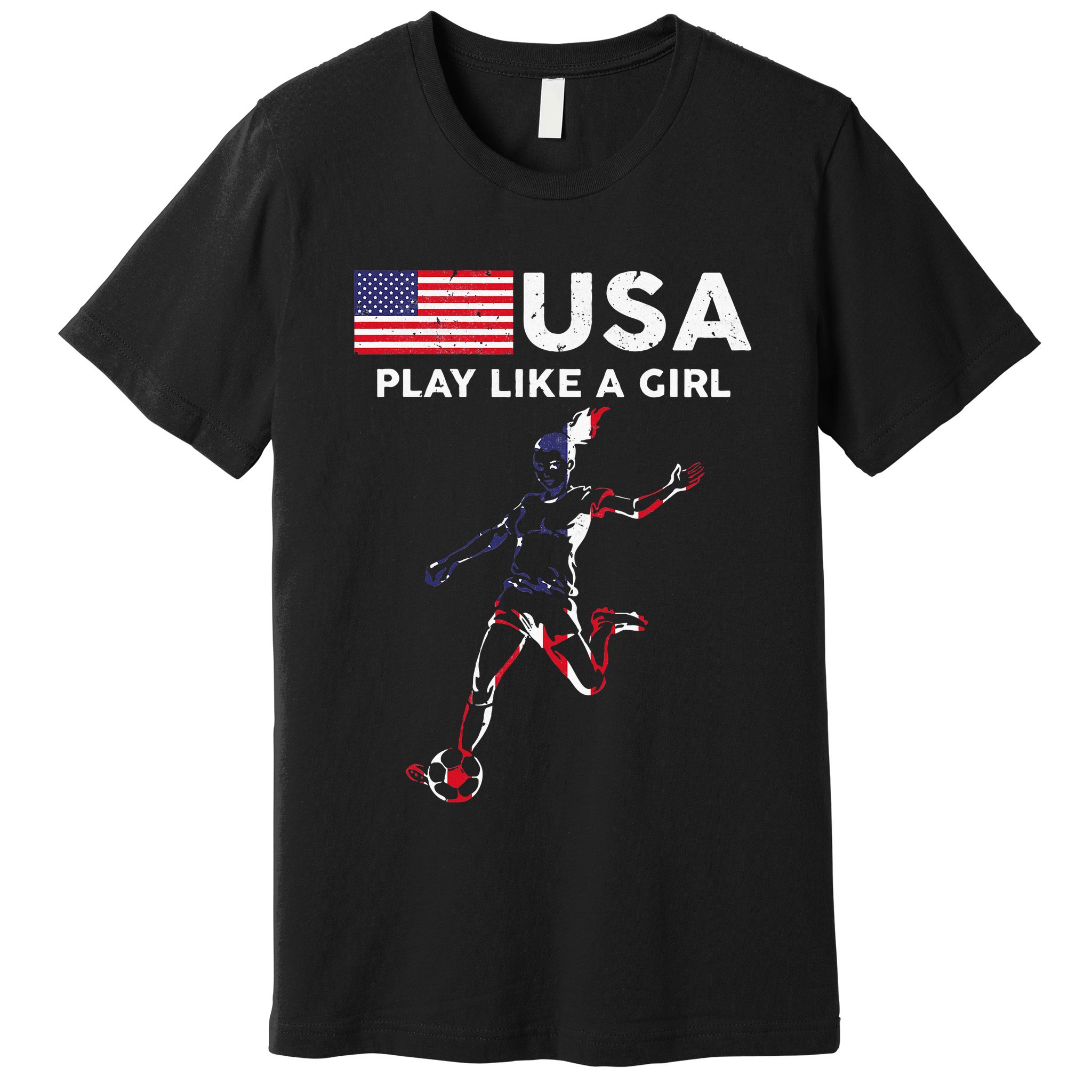 Usa Play Like A Girl Soccer Football Usa Flag Premium T-Shirt