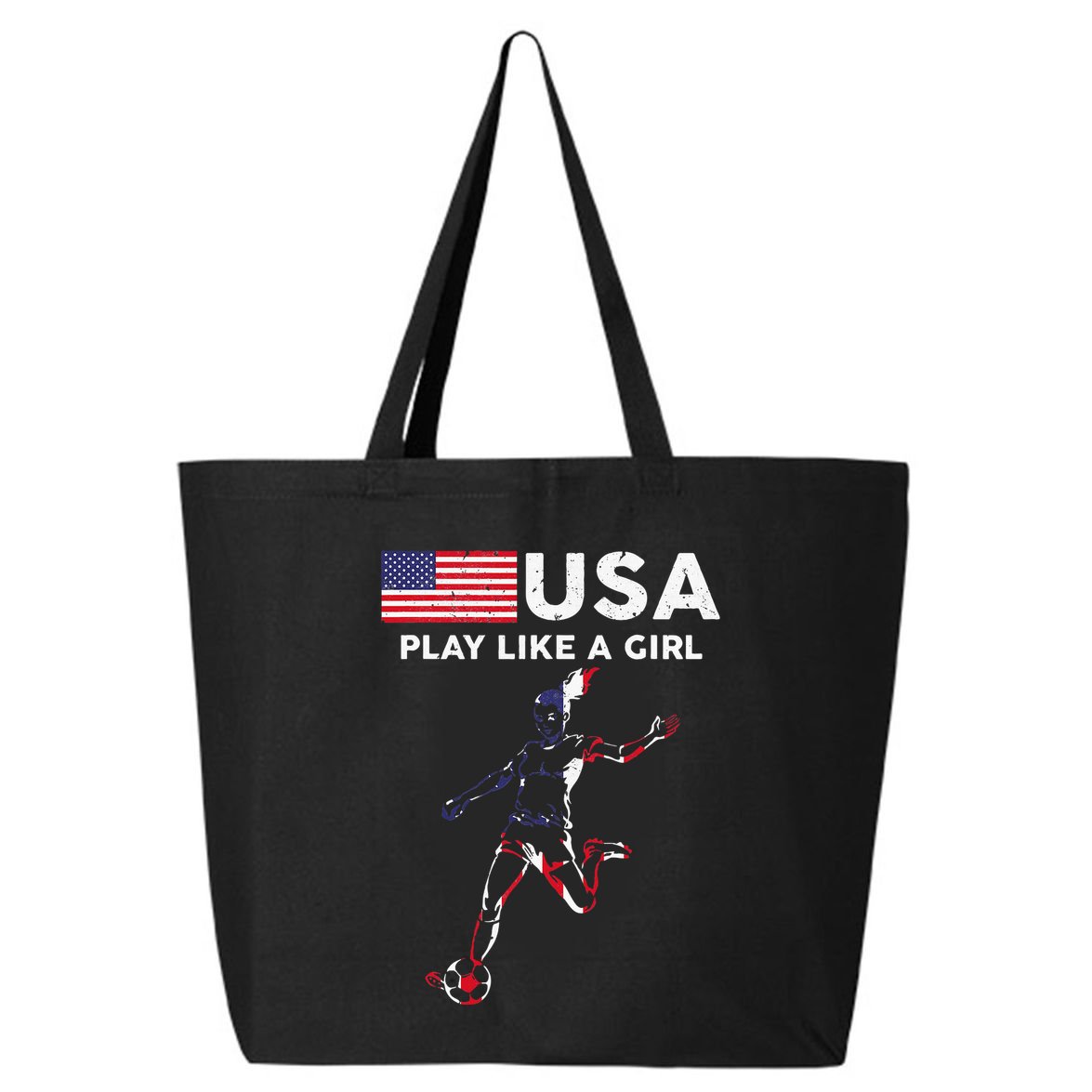 Usa Play Like A Girl Soccer Football Usa Flag 25L Jumbo Tote
