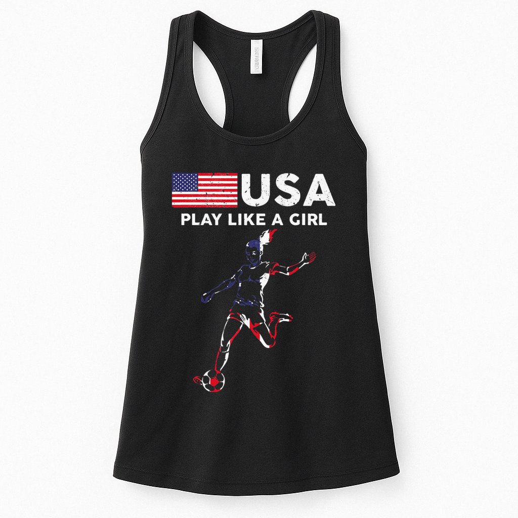 Usa Play Like A Girl Soccer Football Usa Flag Womens Tank Top