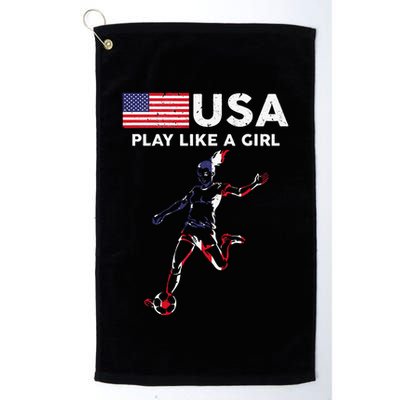 Usa Play Like A Girl Soccer Football Usa Flag Golf Towel