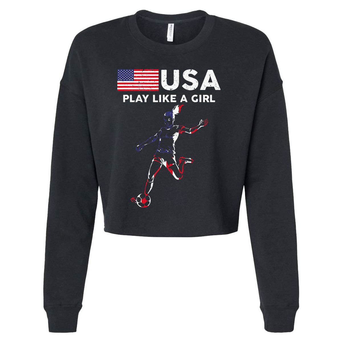 Usa Play Like A Girl Soccer Football Usa Flag Cropped Pullover Crew